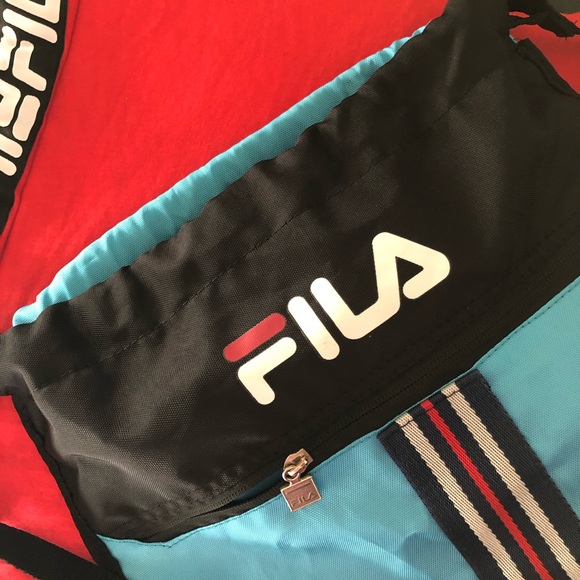 FILA Adjustable Drawstring Backpack Nylon Blue Zip - Picture 11 of 16